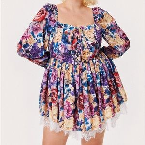 Adorable Cider Romper Colorful Floral Print with Lace Trim